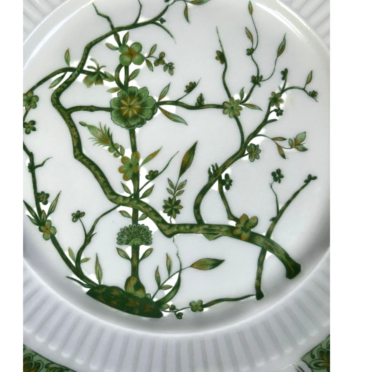 Raynaud Ceralene Limoges Retired 1990 'Fleur De Jade Green' Salad Plates-Set 2 - Thumbnail 3