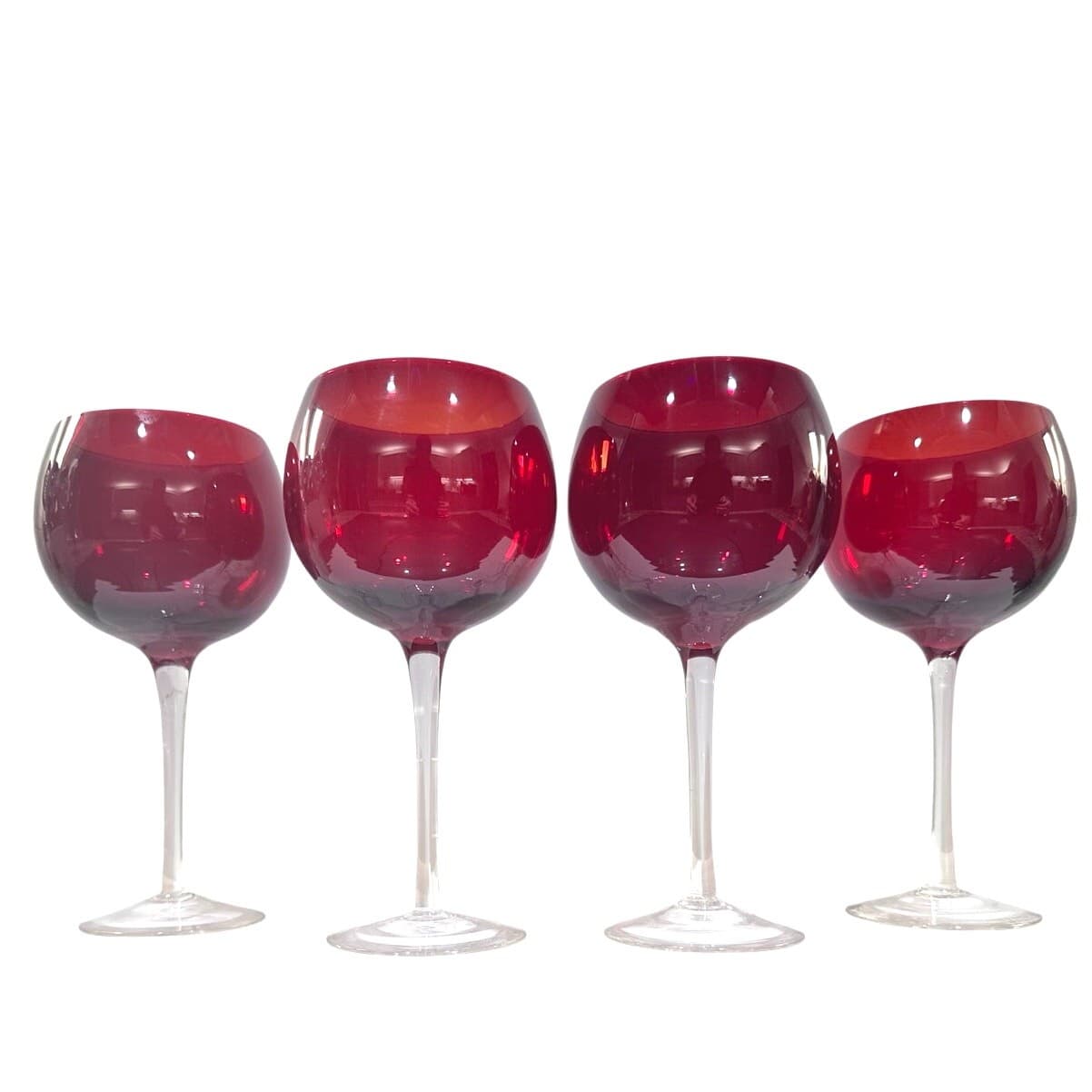Ruby Red Elegant Balloon Wine Glasses Goblets with Clear Stem-Set of 4 - Thumbnail 5