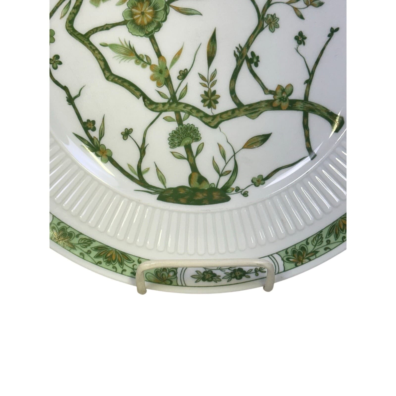 Raynaud Ceralene Limoges Retired 1990 'Fleur De Jade Green' 10.75" Dinner Plate - Thumbnail 6