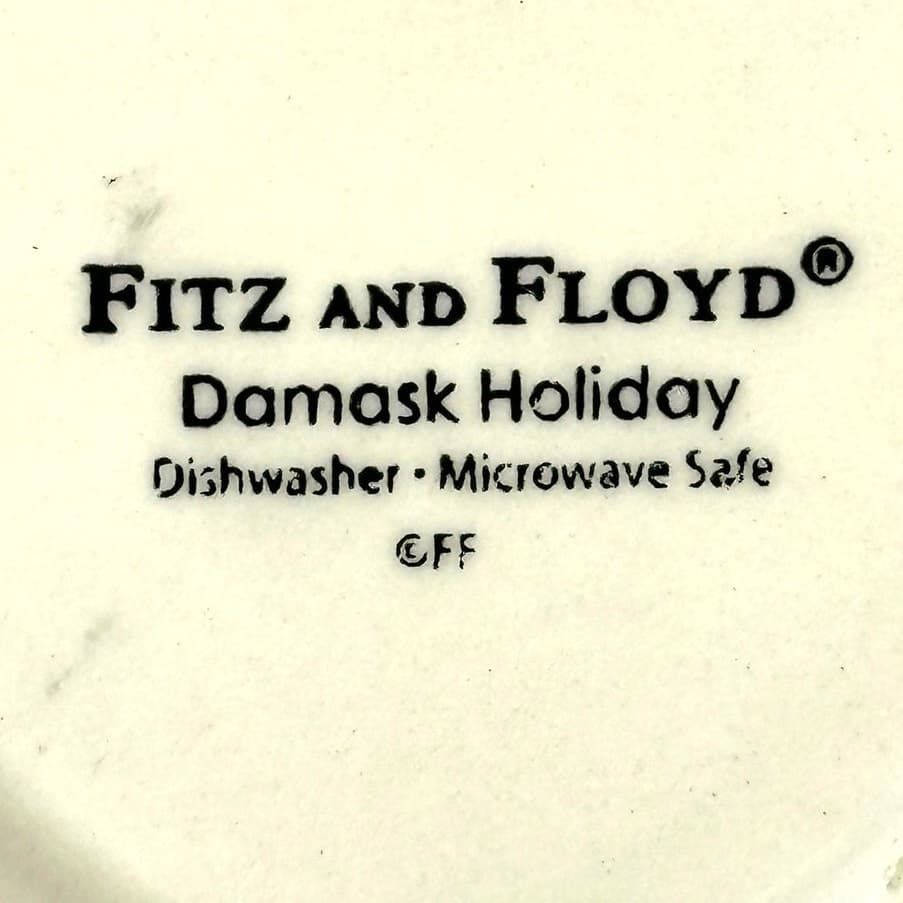 Fitz and Floyd Damask Holiday Red White Gold 4.5" Tall Coffee/Tea/Cup/Mug - Thumbnail 7