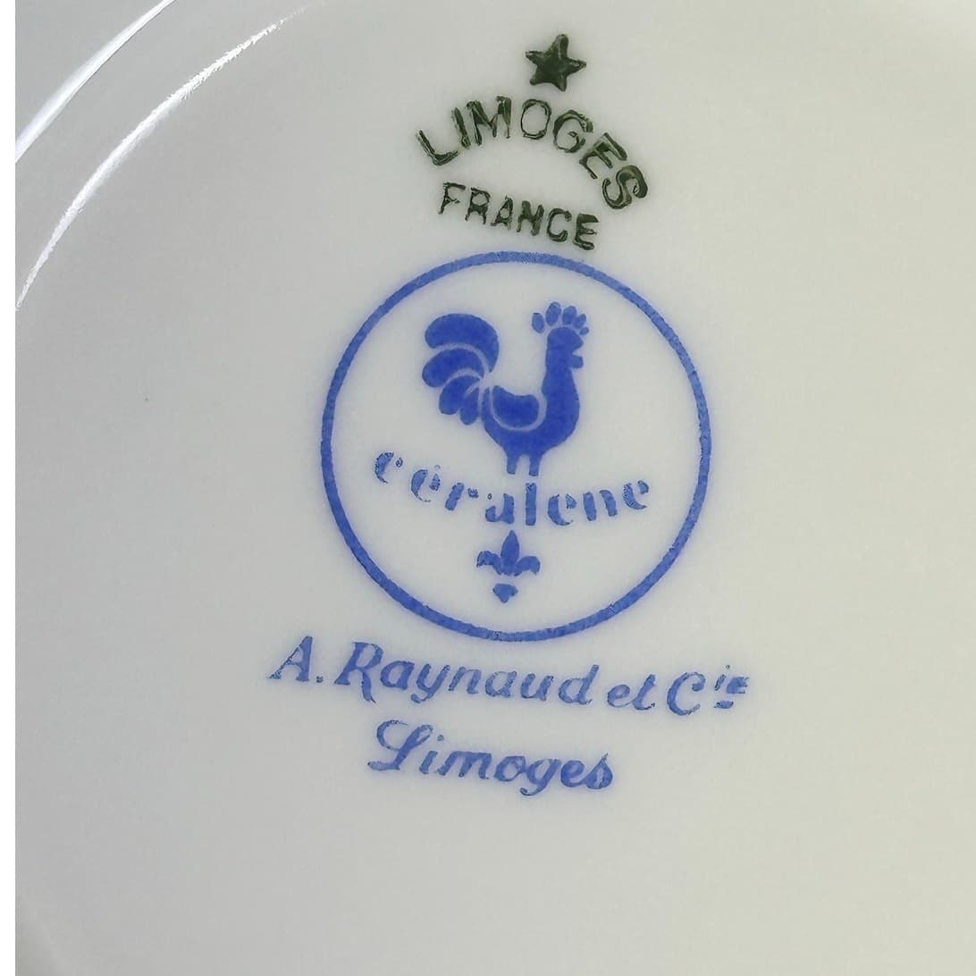 Raynaud Ceralene Limoges Retired 1990 'Fleur De Jade Green' 6.25" Saucers-Set 3 - Thumbnail 6