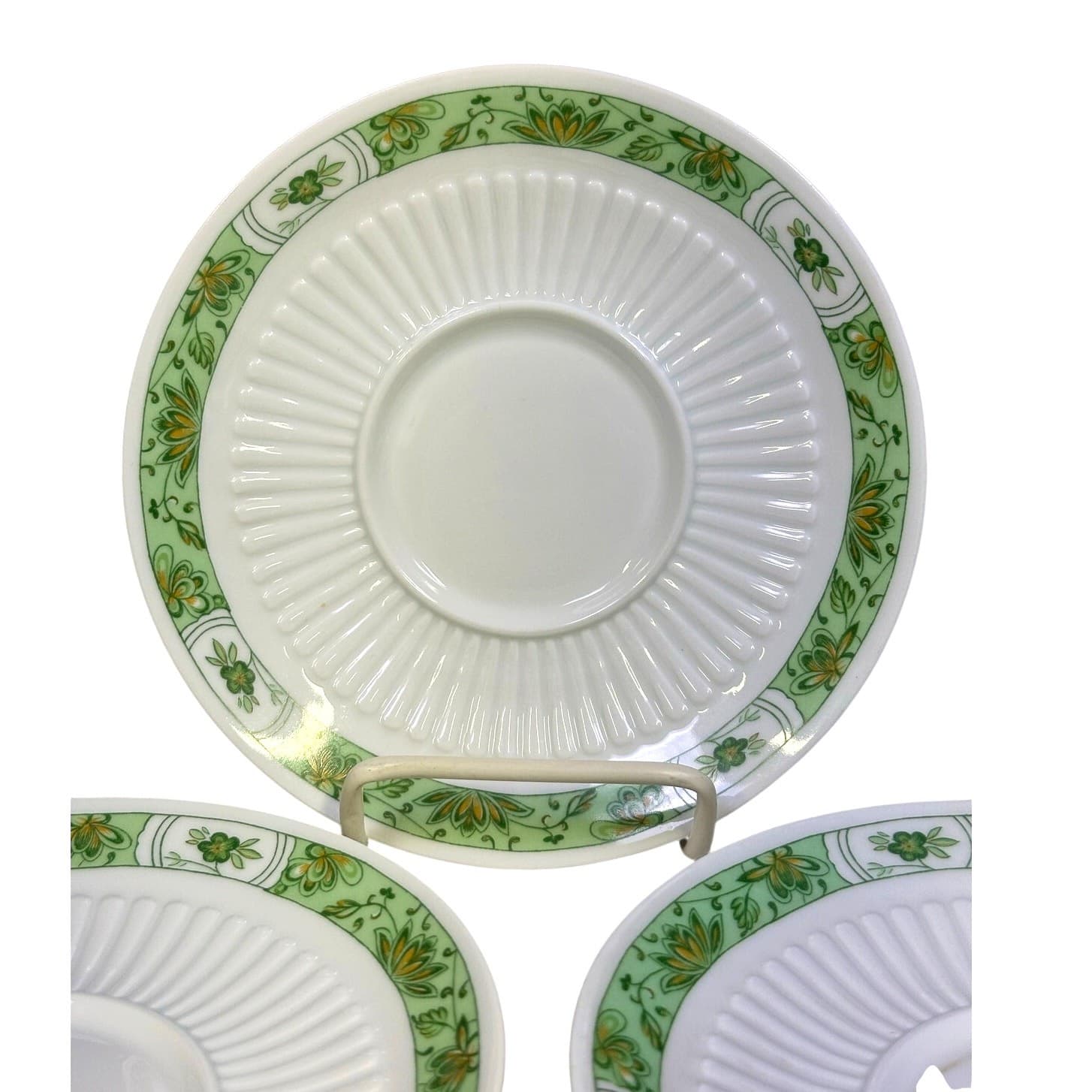 Raynaud Ceralene Limoges Retired 1990 'Fleur De Jade Green' 6.25" Saucers-Set 3 - Thumbnail 2