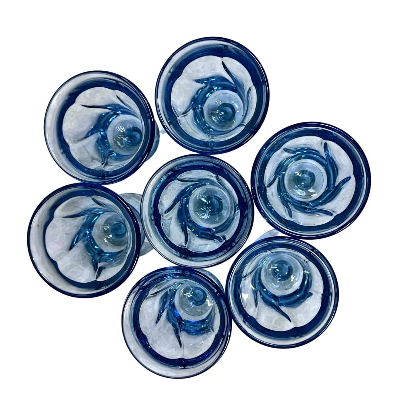 Fostoria Retired 1958-1982 'Jamestown Blue' Footed Juice Glasses-Set of 7 - Thumbnail 4