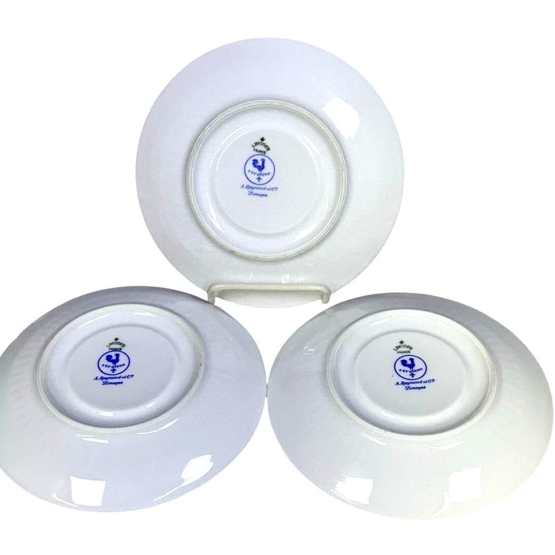Raynaud Ceralene Limoges Retired 1990 'Fleur De Jade Green' 6.25" Saucers-Set 3 - Thumbnail 5