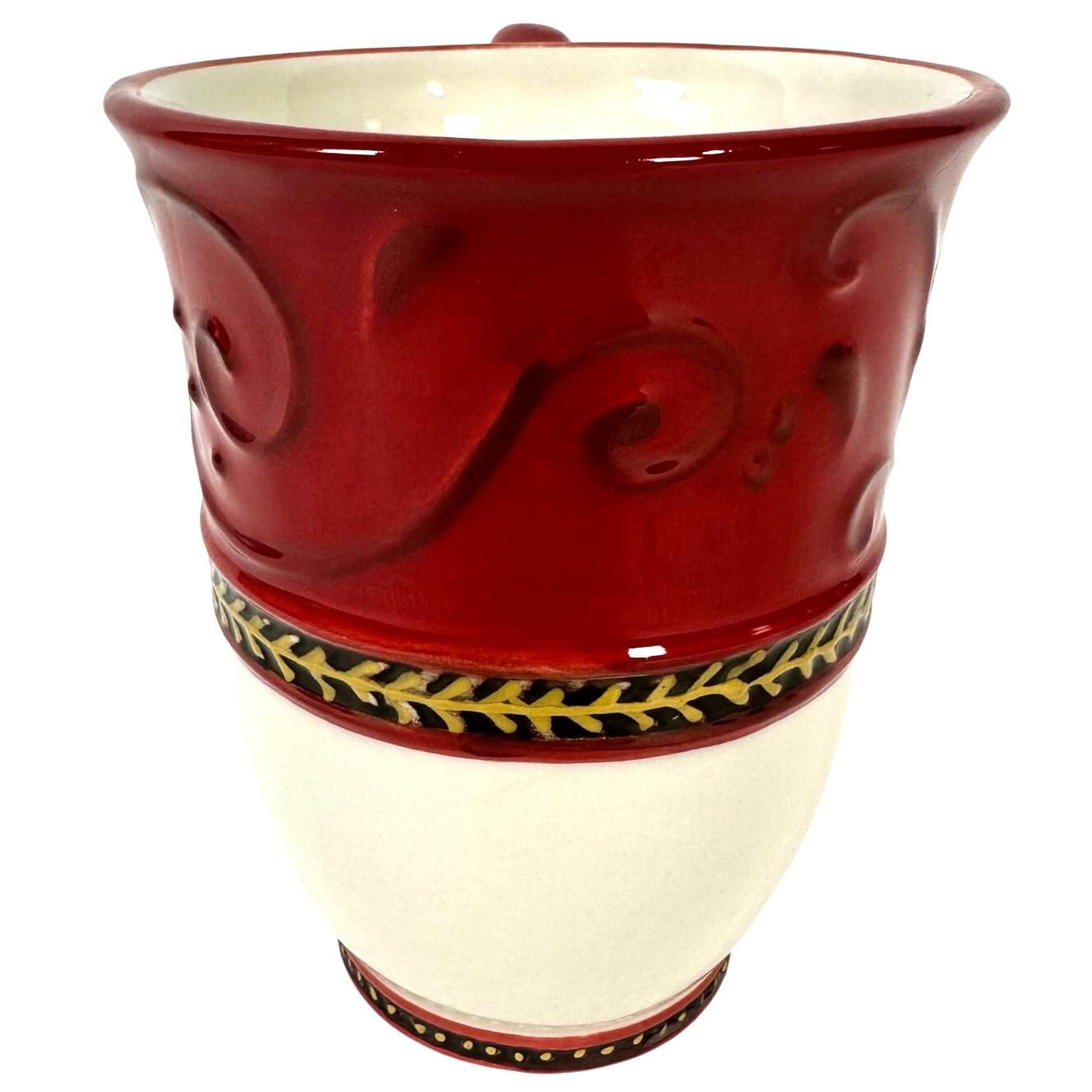 Fitz and Floyd Damask Holiday Red White Gold 4.5" Tall Coffee/Tea/Cup/Mug - Thumbnail 4