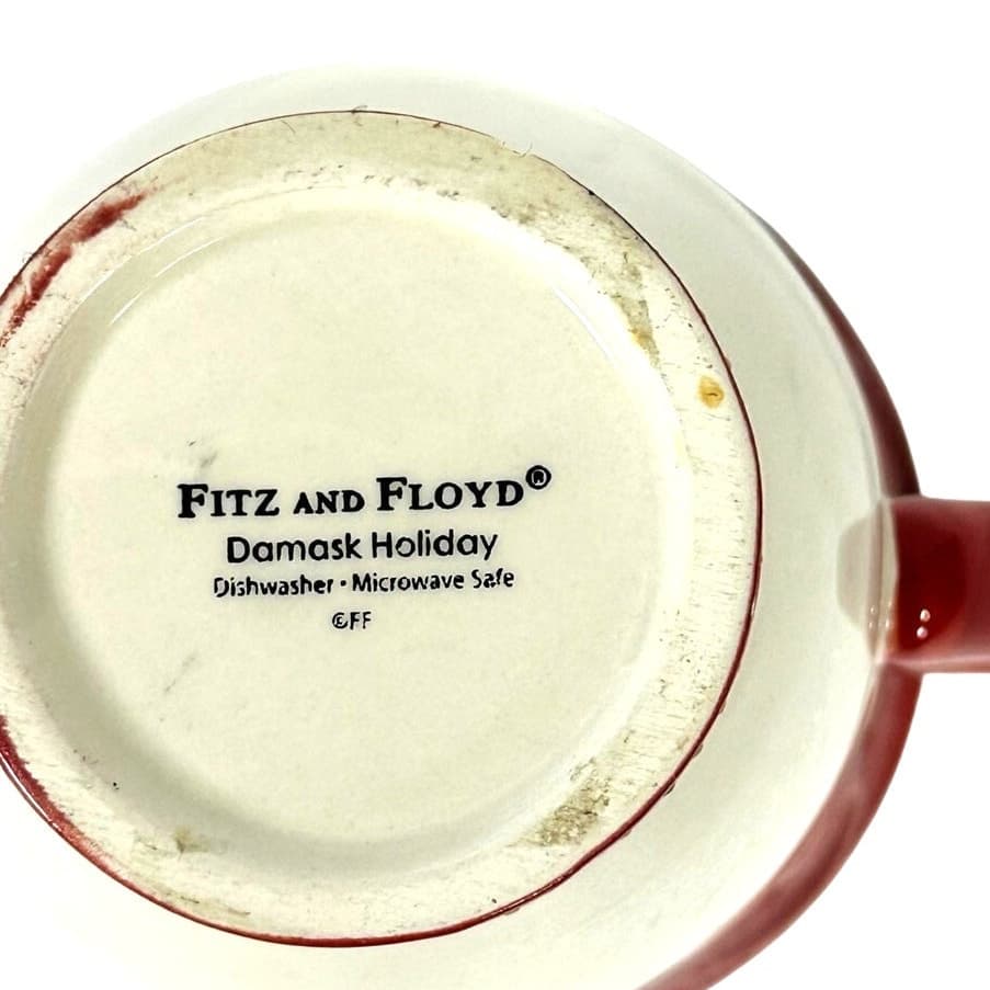 Fitz and Floyd Damask Holiday Red White Gold 4.5" Tall Coffee/Tea/Cup/Mug - Thumbnail 5