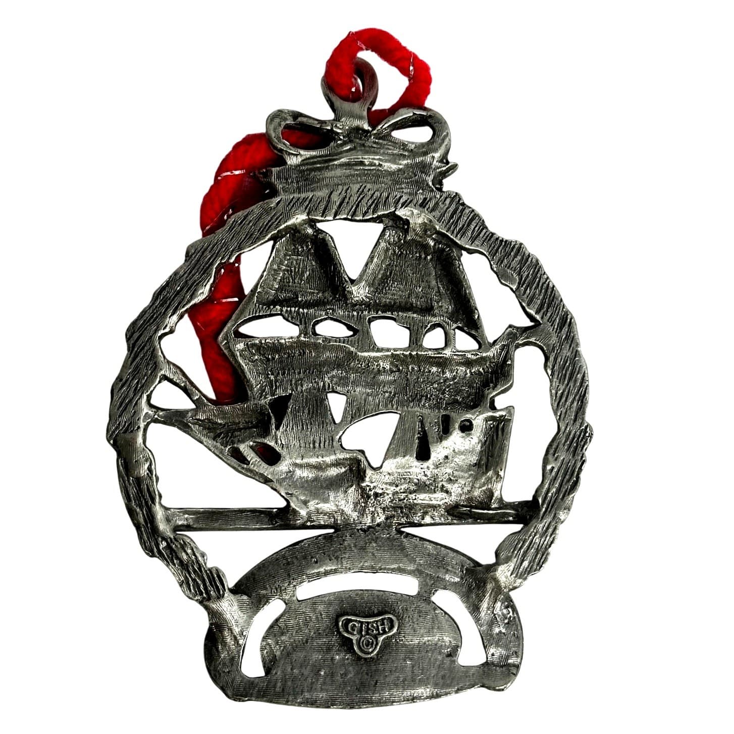 Jamestown Settlement Williamsburg VA Merry Christmas Gish Pewter Ship Ornament - Thumbnail 3