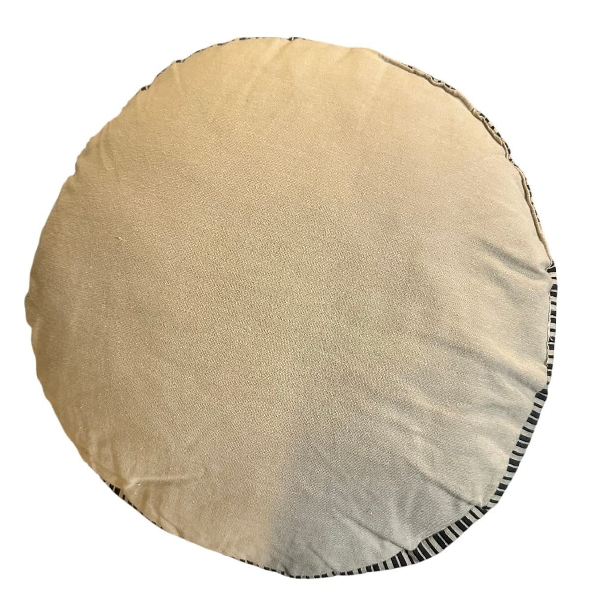 'Sugar Sack' Unique 18" Round x 8.5" Vintage Beige/Black Throw Pillow w/Handle - Thumbnail 3
