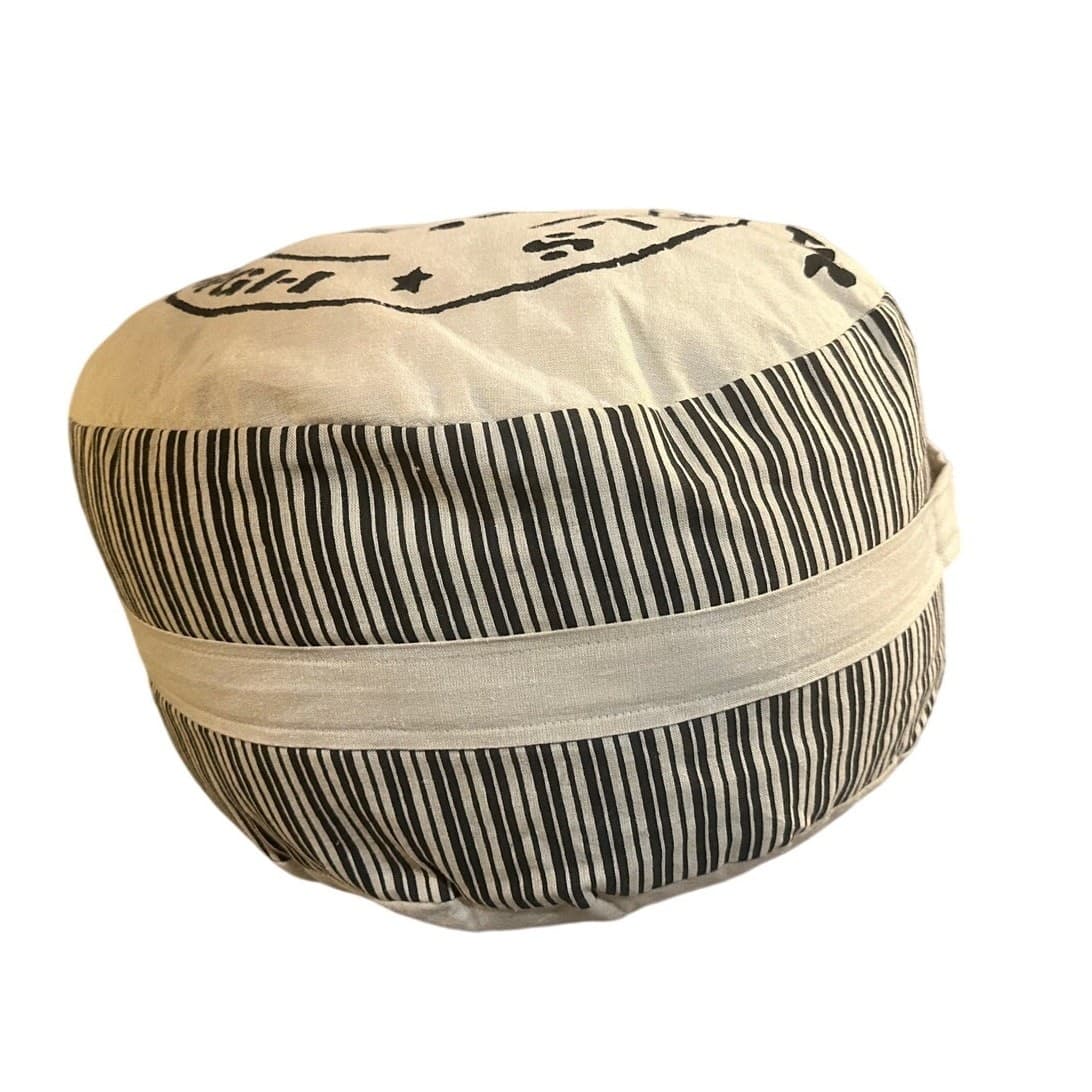 'Sugar Sack' Unique 18" Round x 8.5" Vintage Beige/Black Throw Pillow w/Handle - Thumbnail 4