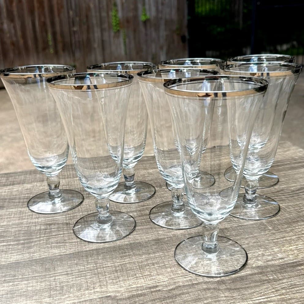 Glastonbury 'Lotus' Vintage 7" Iced Tea Glasses-Platinum Rim+Accent-Set of 8 - Thumbnail 9