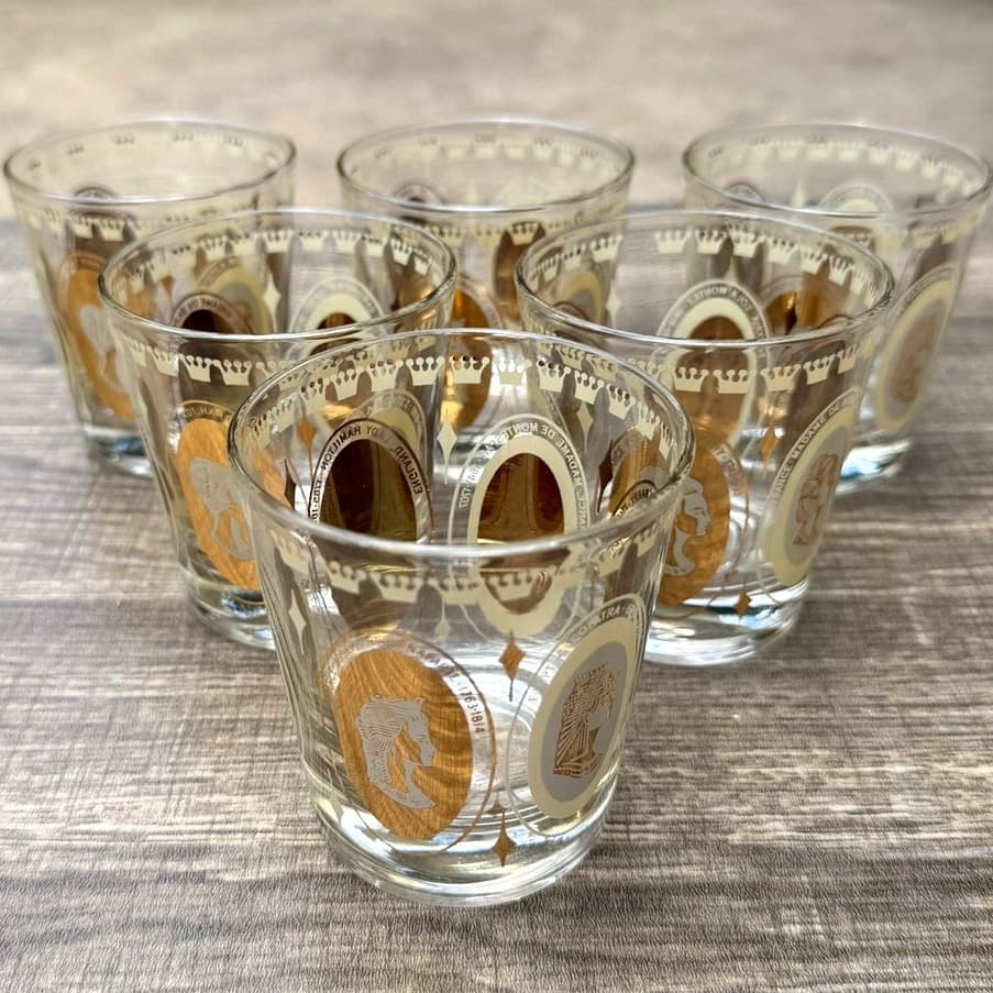 Gold Accented Mid-Century Women of Royalty Whiskey Rocks Cocktail Glass-Set of 6 - Thumbnail 2