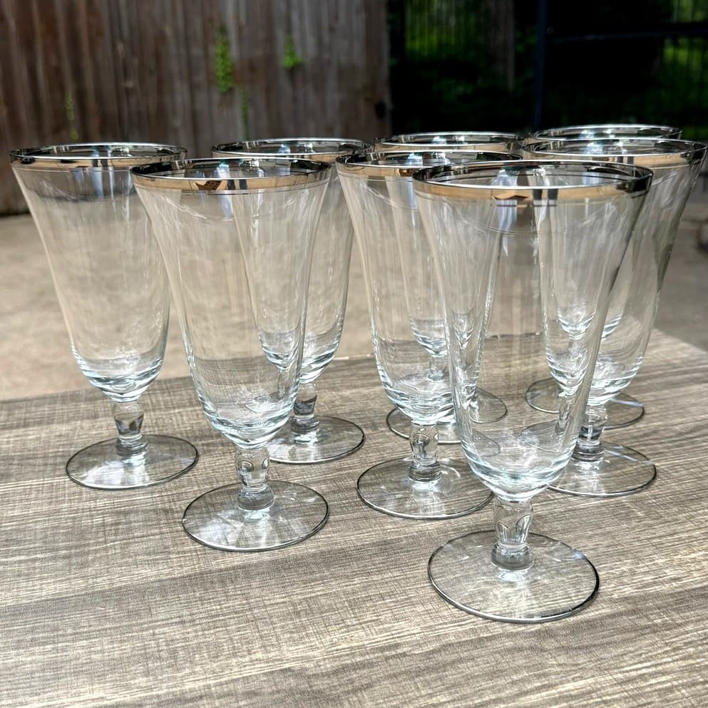 Glastonbury 'Lotus' Vintage 7" Iced Tea Glasses-Platinum Rim+Accent-Set of 8 - Thumbnail 3