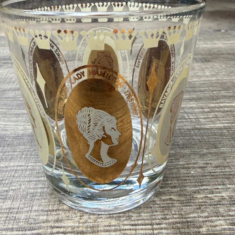 Gold Accented Mid-Century Women of Royalty Whiskey Rocks Cocktail Glass-Set of 6 - Thumbnail 3