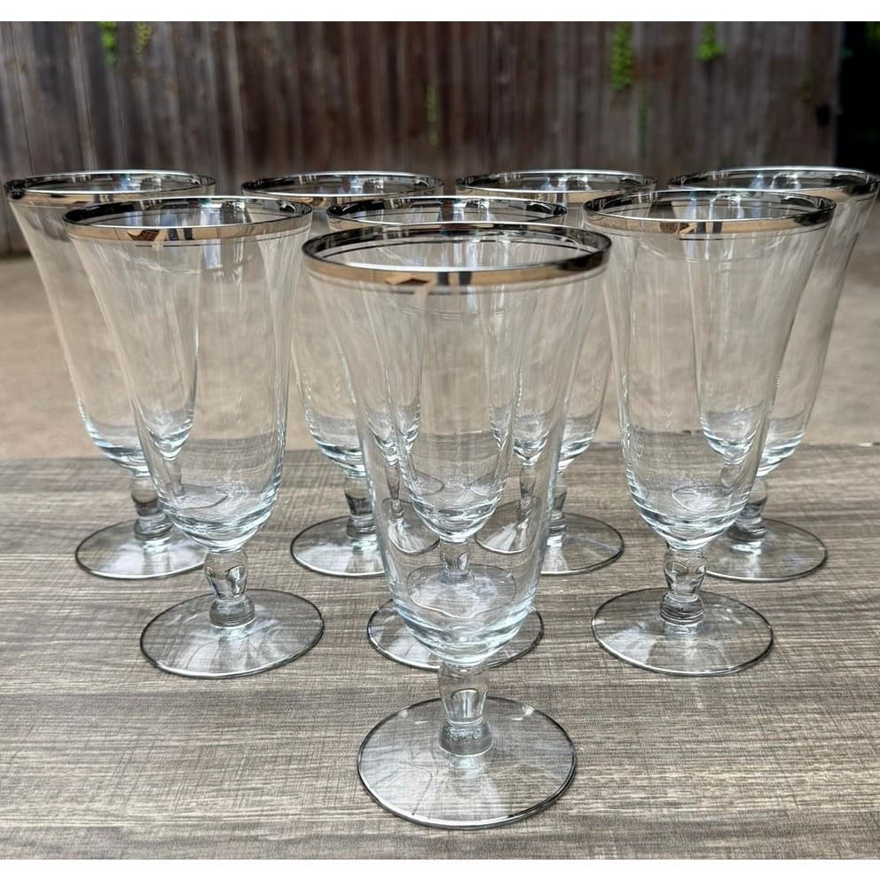 Glastonbury 'Lotus' Vintage 7" Iced Tea Glasses-Platinum Rim+Accent-Set of 8 - Thumbnail 5