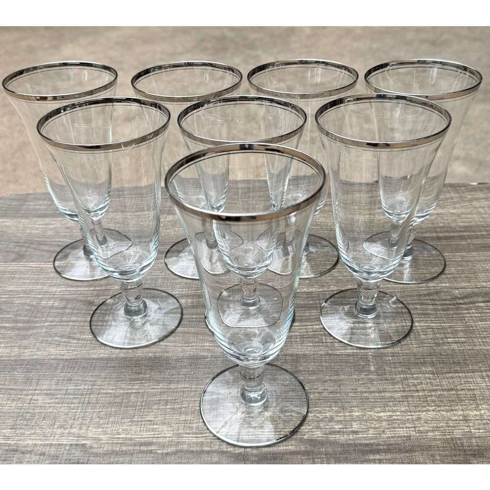 Glastonbury 'Lotus' Vintage 7" Iced Tea Glasses-Platinum Rim+Accent-Set of 8 - Thumbnail 6