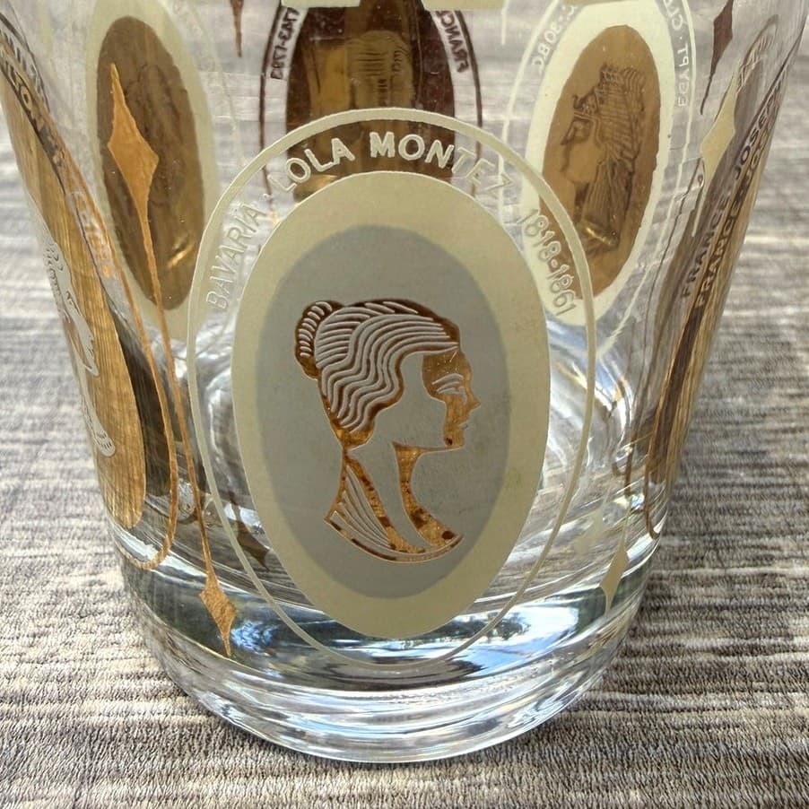 Gold Accented Mid-Century Women of Royalty Whiskey Rocks Cocktail Glass-Set of 6 - Thumbnail 13