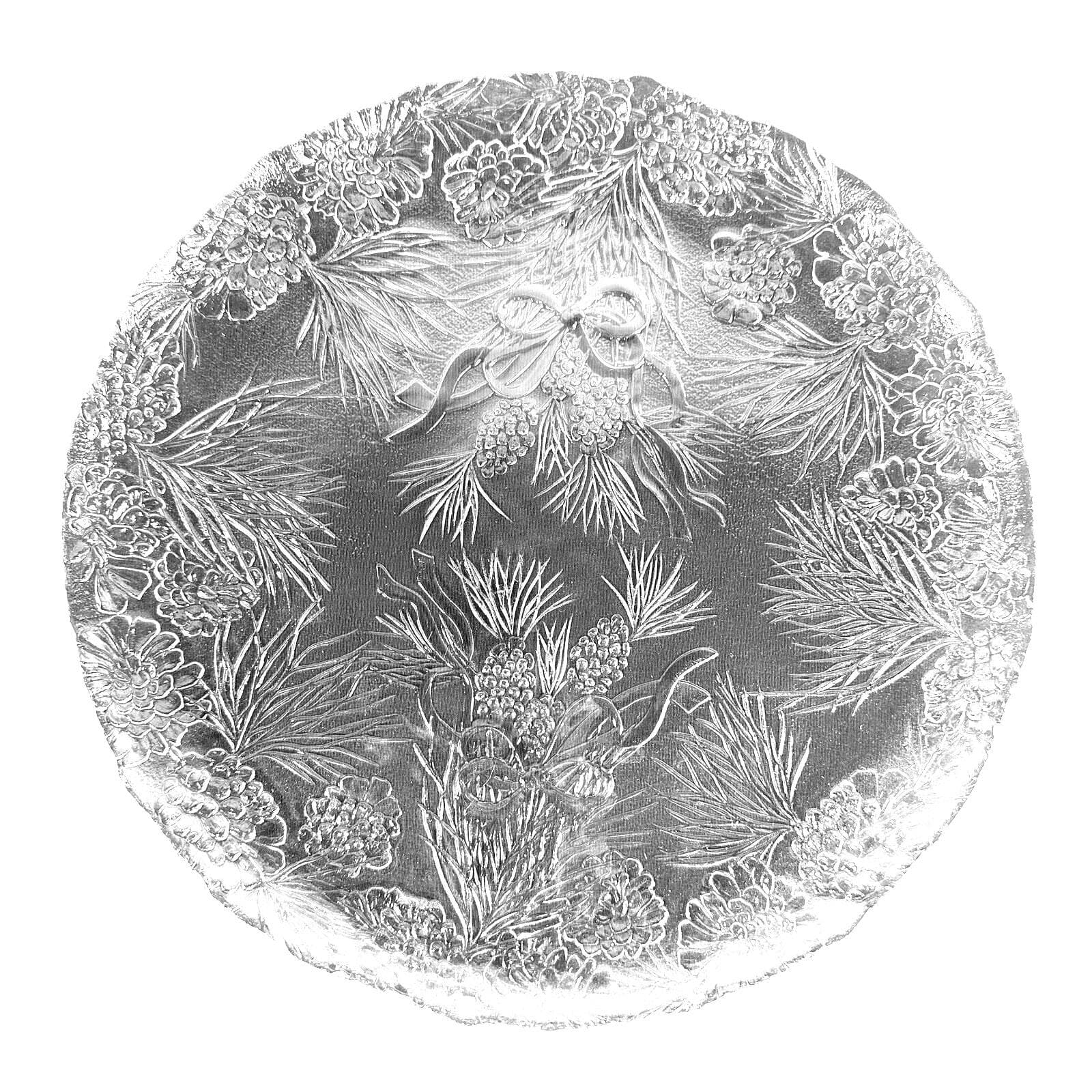 Holiday Clear Glass with Bells Bows Pinecones & Evergreens Platter-Set of 2 - Thumbnail 3