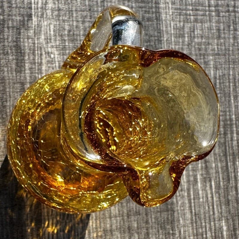 Miniature Amber Pilgrim Hand Blown Crackle Glass Clear Handled 5" Pitcher - Thumbnail 3
