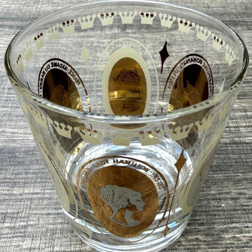 Gold Accented Mid-Century Women of Royalty Whiskey Rocks Cocktail Glass-Set of 6 - Thumbnail 5