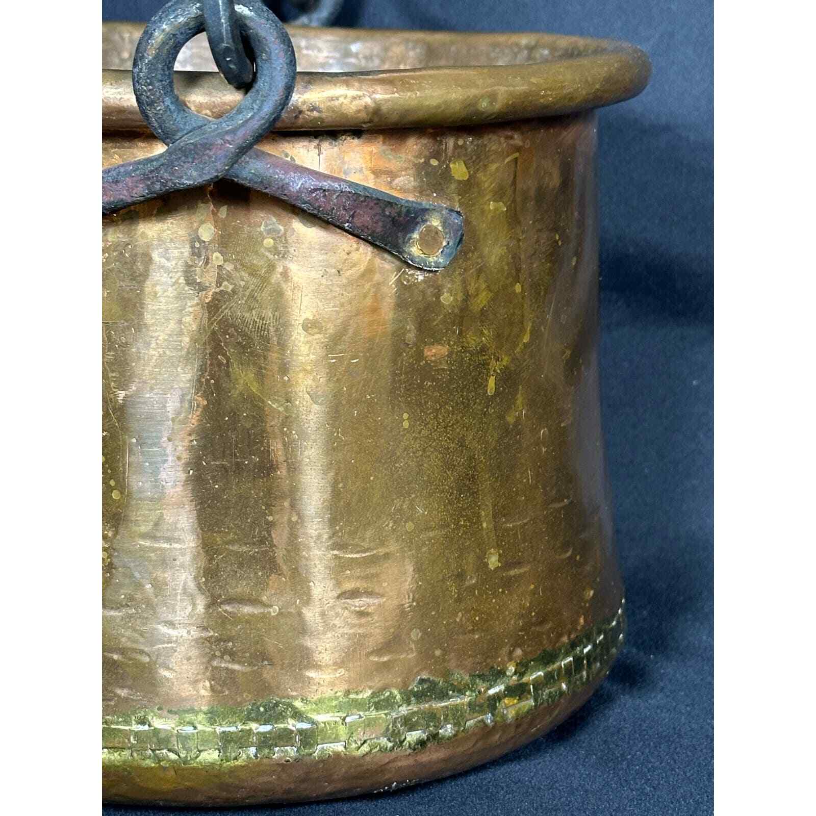 Turkish Hammered VTG Copper Pot Dovetail Seams Rolled Edge Forged Handles RARE - Thumbnail 6