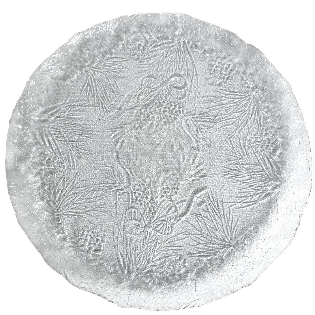 Holiday Clear Glass with Bells Bows Pinecones & Evergreens Platter-Set of 2 - Thumbnail 2