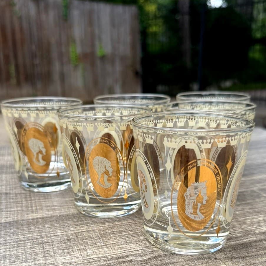 Gold Accented Mid-Century Women of Royalty Whiskey Rocks Cocktail Glass-Set of 6 - Thumbnail 6