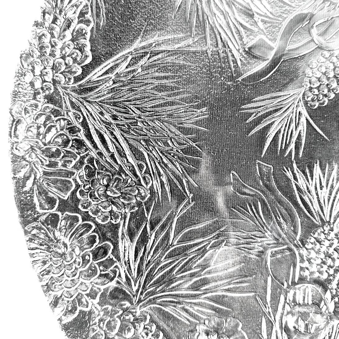 Holiday Clear Glass with Bells Bows Pinecones & Evergreens Platter-Set of 2 - Thumbnail 4