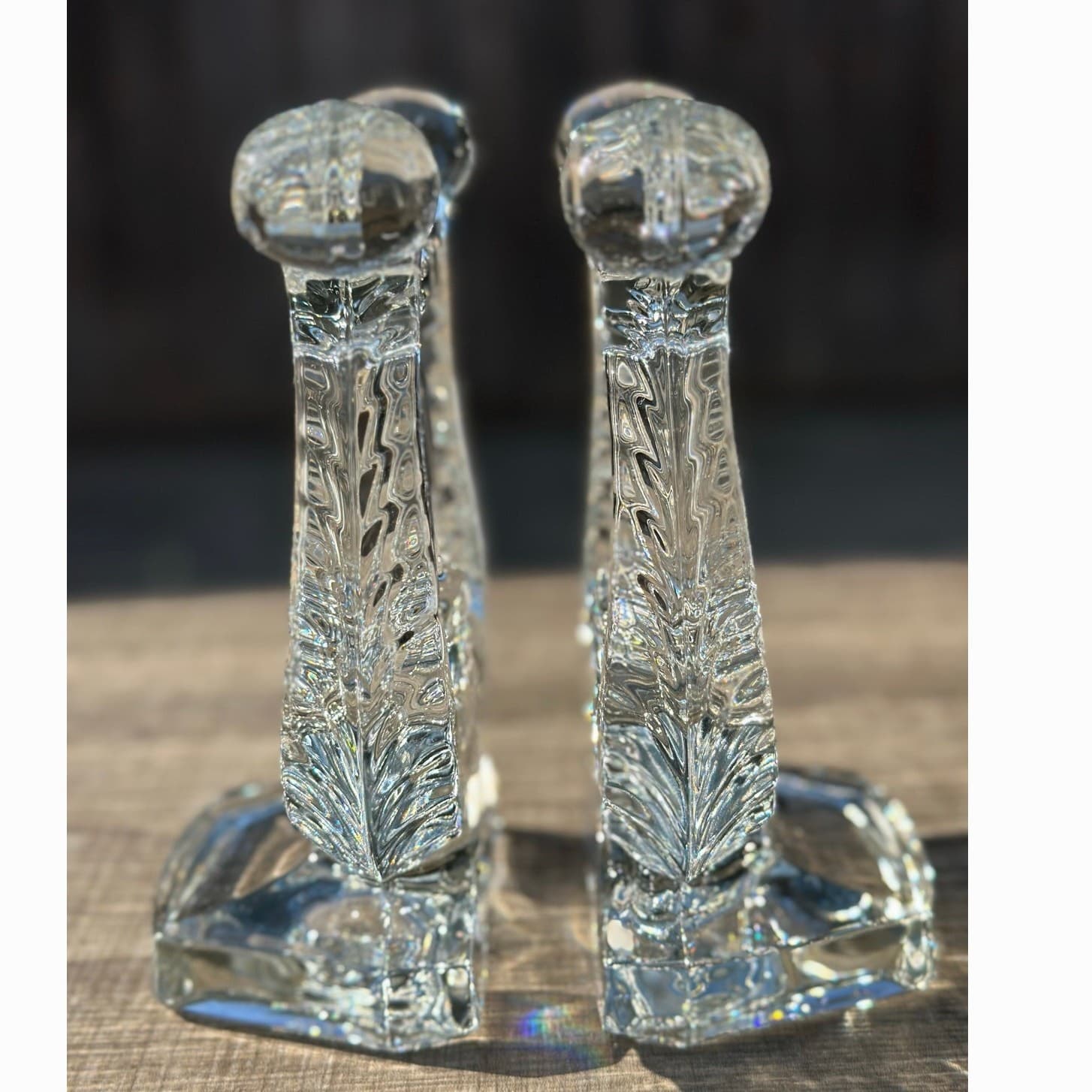 Fostoria Retired Vintage 1941-1958 Pair of Lyre Crystal Harp Design Bookends - Thumbnail 4