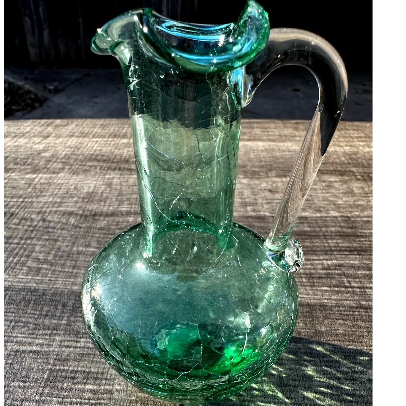 Miniature Green Pilgrim Hand Blown Crackle Glass Clear Handled 5" Pitcher - Thumbnail 4