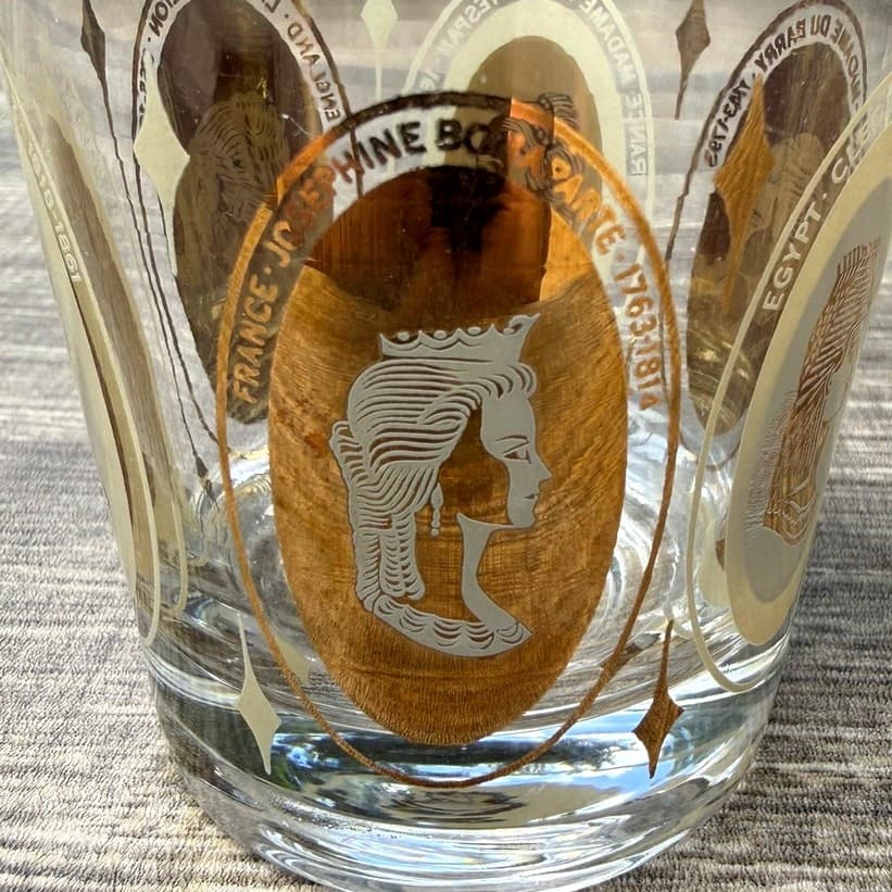 Gold Accented Mid-Century Women of Royalty Whiskey Rocks Cocktail Glass-Set of 6 - Thumbnail 7