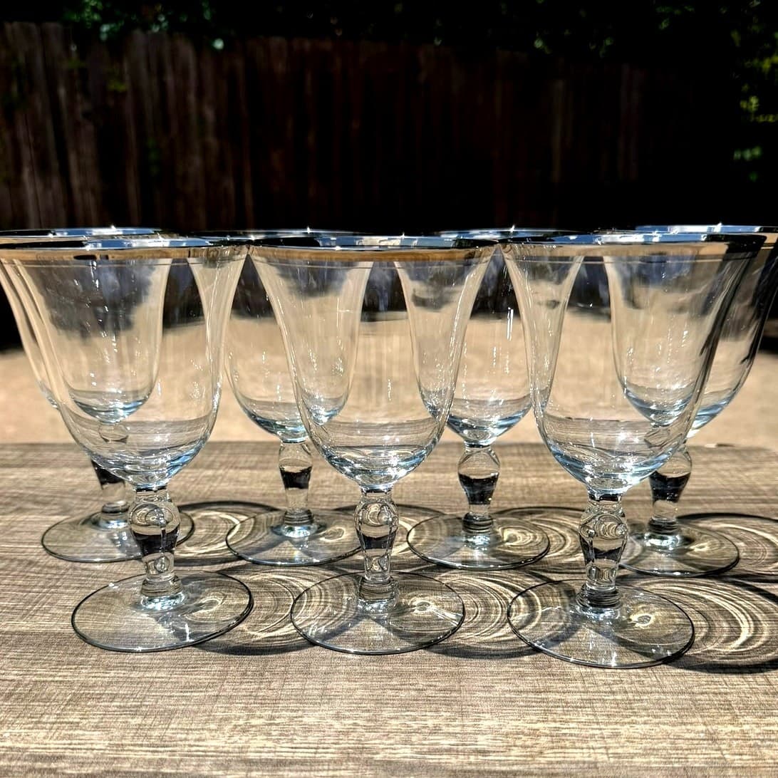 Glastonbury 'Lotus' Vintage 6" Wine Glasses-Platinum Rim-Set of 7 - Thumbnail 10