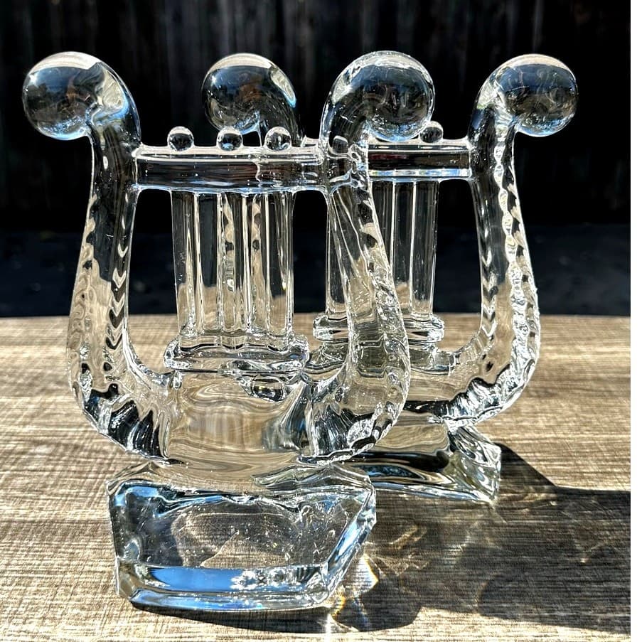 Fostoria Retired Vintage 1941-1958 Pair of Lyre Crystal Harp Design Bookends - Thumbnail 5