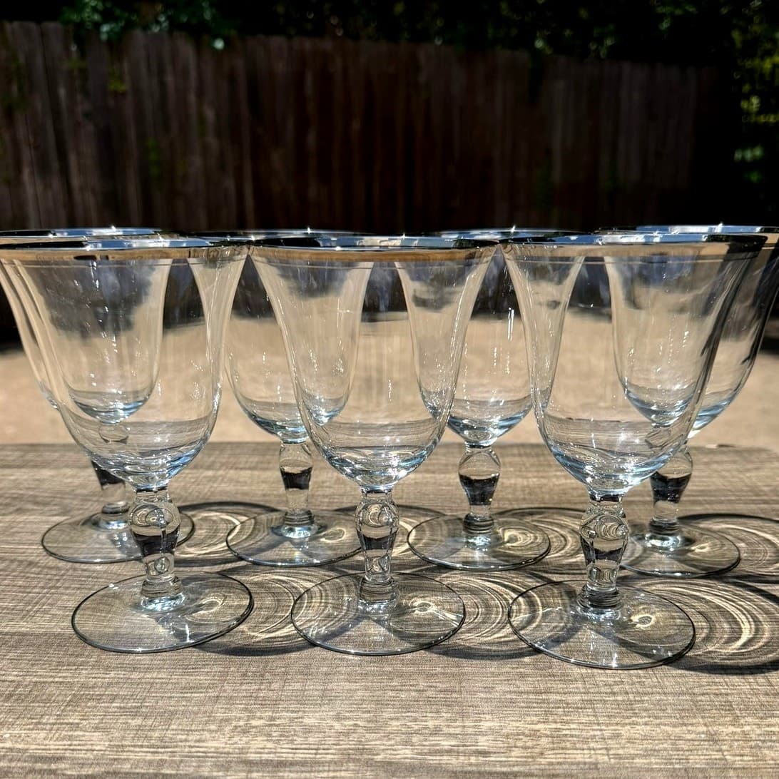 Glastonbury 'Lotus' Vintage 6" Wine Glasses-Platinum Rim-Set of 7 - Thumbnail 5