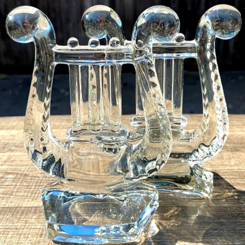 Fostoria Retired Vintage 1941-1958 Pair of Lyre Crystal Harp Design Bookends - Thumbnail 7