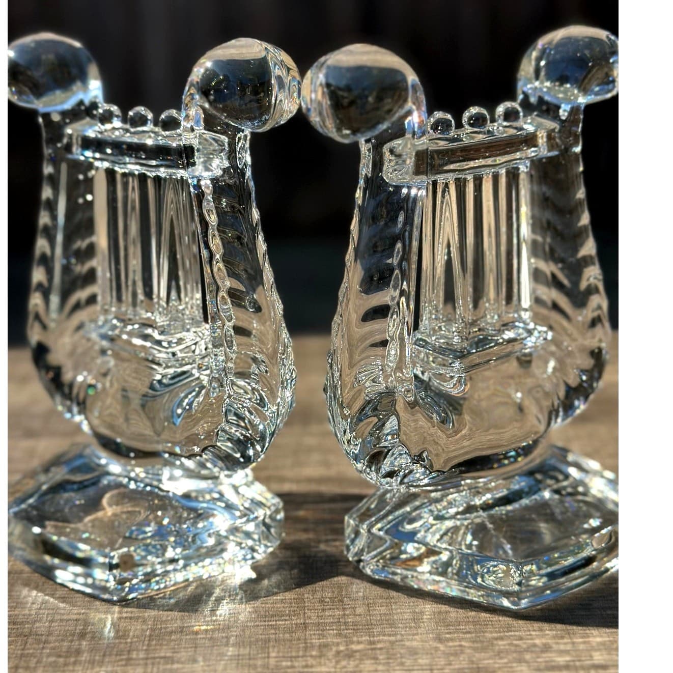 Fostoria Retired Vintage 1941-1958 Pair of Lyre Crystal Harp Design Bookends - Thumbnail 3