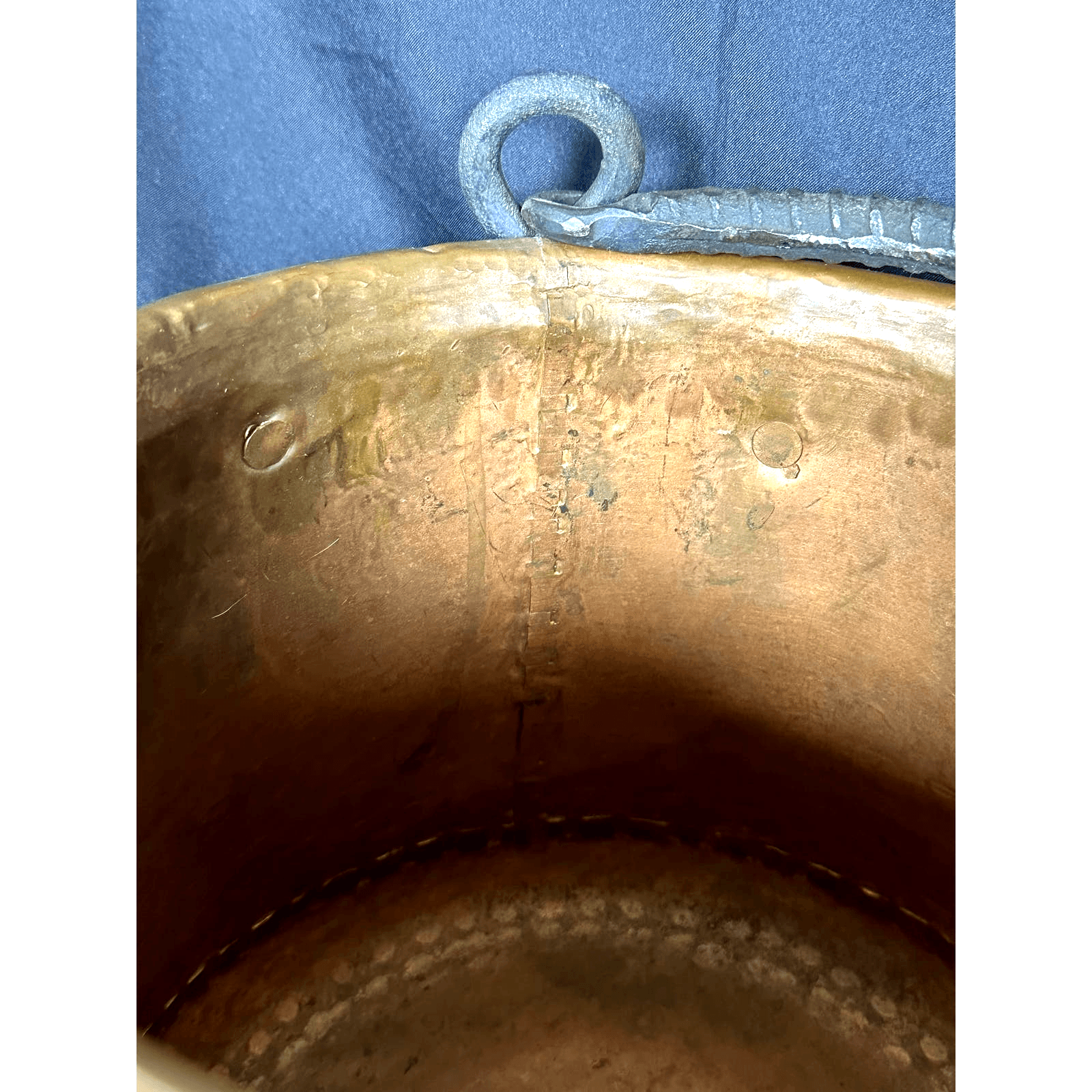 Turkish Hammered VTG Copper Pot Dovetail Seams Rolled Edge Forged Handles RARE - Thumbnail 8