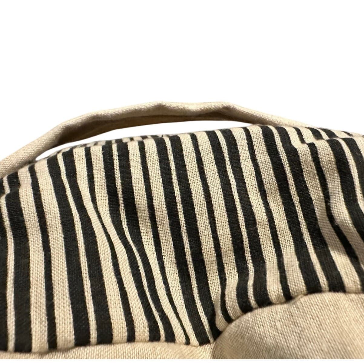 'Sugar Sack' Unique 18" Round x 8.5" Vintage Beige/Black Throw Pillow w/Handle - Thumbnail 5