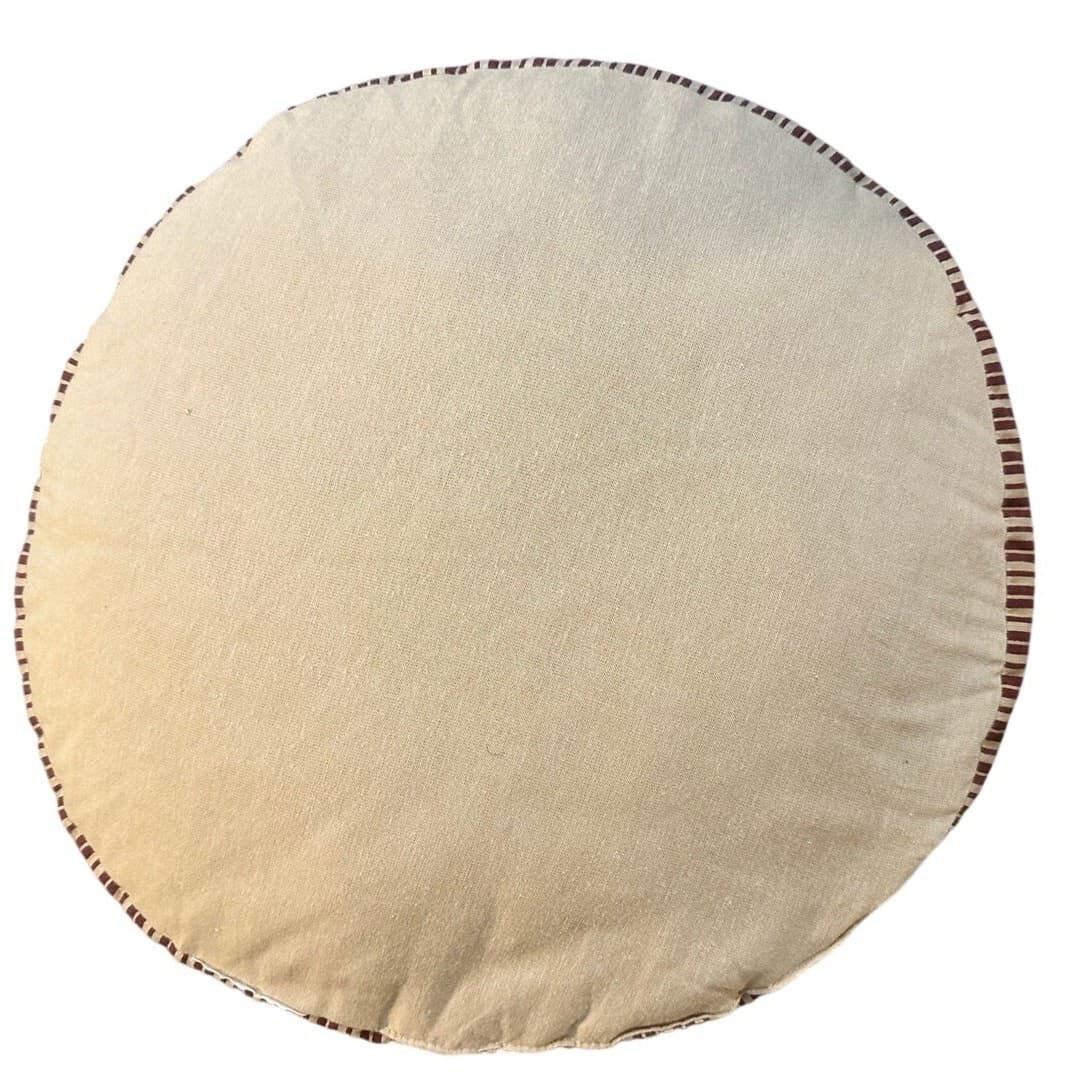 'Sugar Sack' Unique 18" Round x 8.5" Vintage Beige/Rust Throw Pillow w/Handle - Thumbnail 3