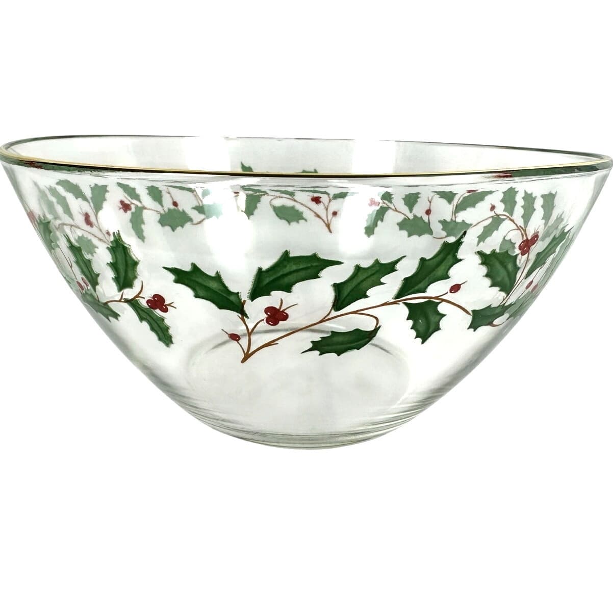 Arcoroc France Christmas Clear Holly Berries Vintage 9" Serving Bowl-Nice! - Thumbnail 2
