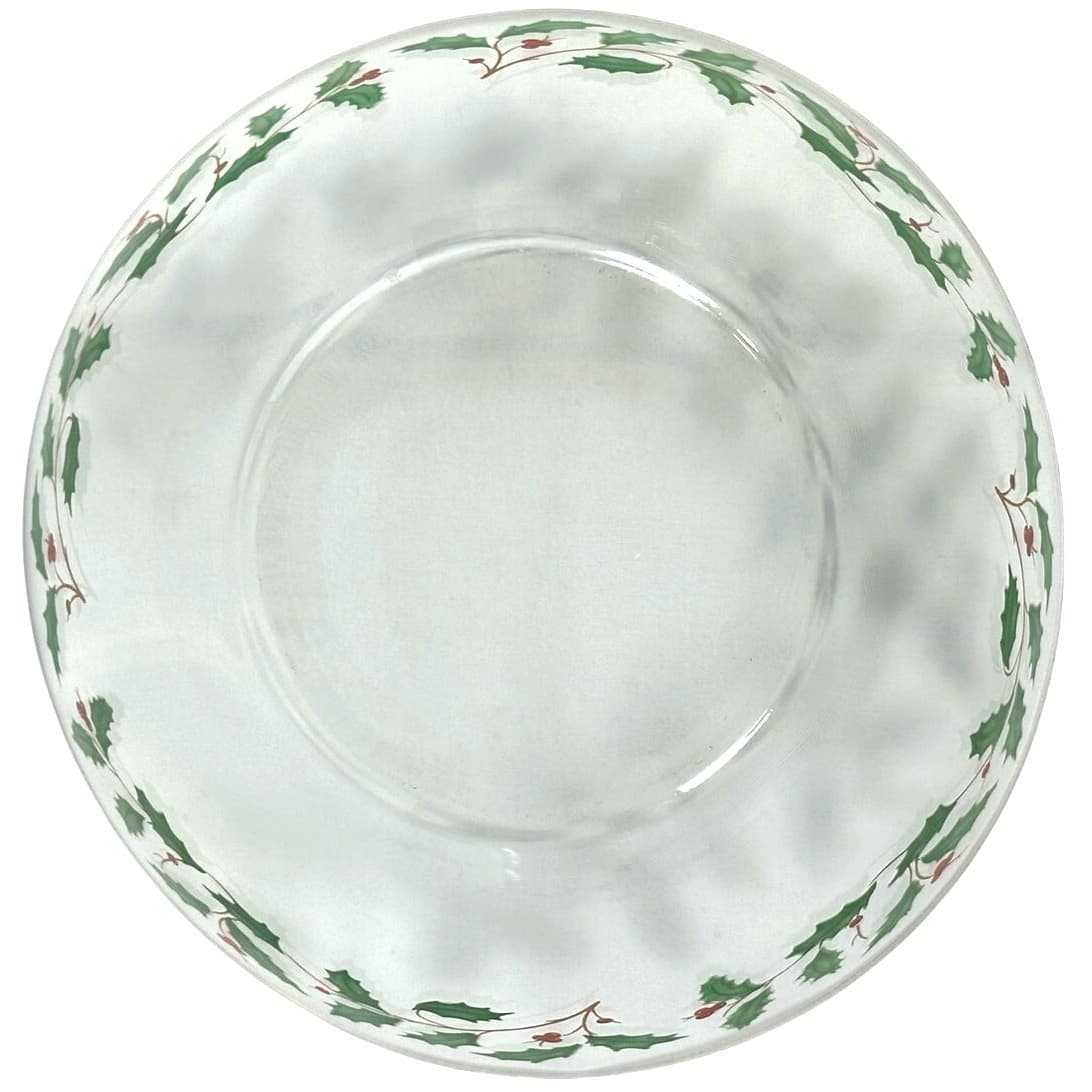 Arcoroc France Christmas Clear Holly Berries Vintage 9" Serving Bowl-Nice! - Thumbnail 6