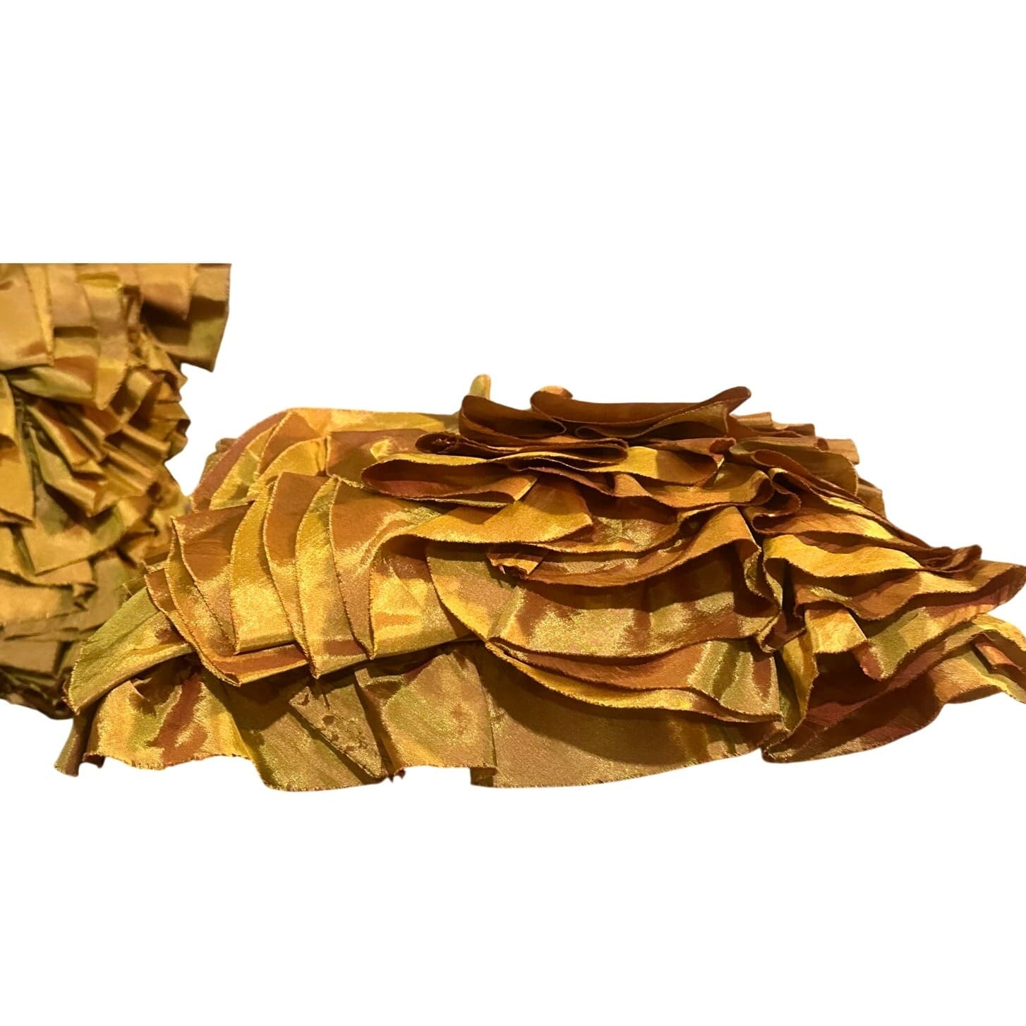 Pier 1 Satin 12" Ruffled Square Gold Iridescent Ruffled Throw Pillows-Set of 2 - Thumbnail 2