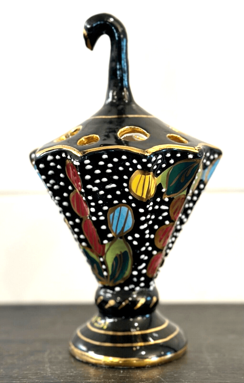 Vintage Mid-Century Italian Fima Deruta Black Gold Centerpiece & Desk Accessory