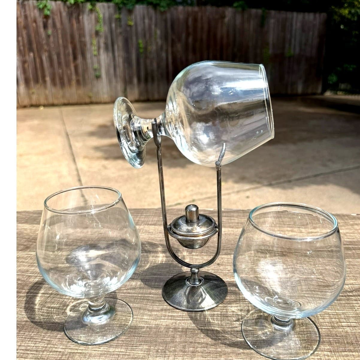 Leonard Silverplate Brandy Cognac Warmer Set w/3 Snifters Vintage Barware - Thumbnail 5
