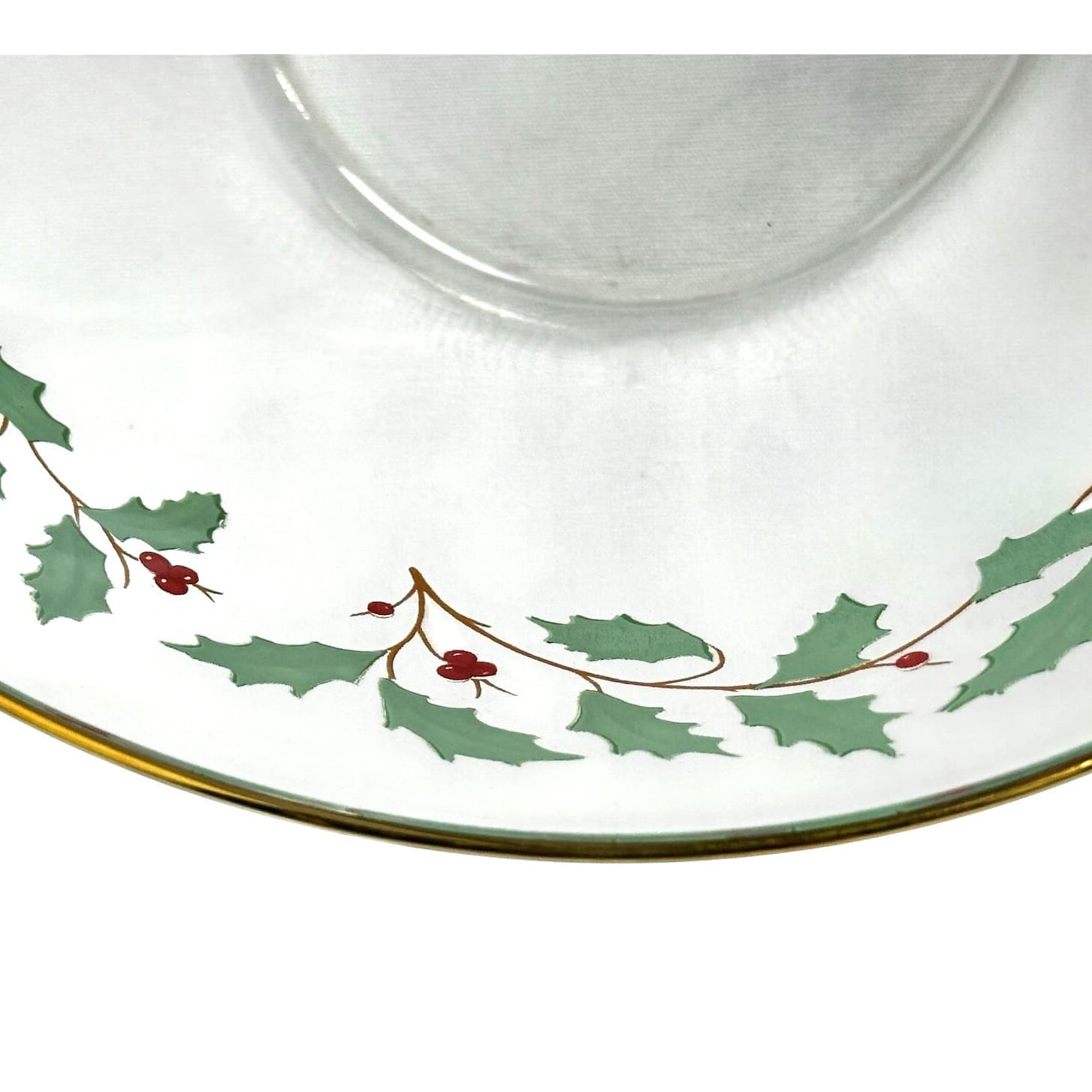 Arcoroc France Christmas Clear Holly Berries Vintage 9" Serving Bowl-Nice! - Thumbnail 4