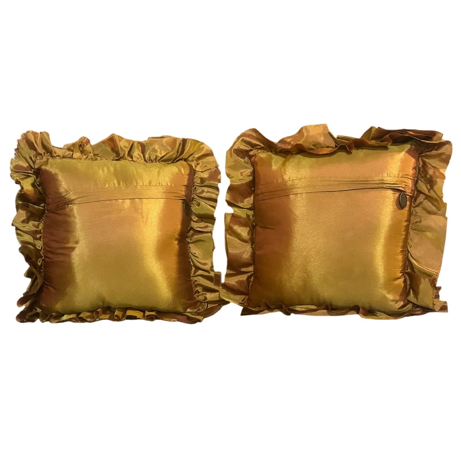 Pier 1 Satin 12" Ruffled Square Gold Iridescent Ruffled Throw Pillows-Set of 2 - Thumbnail 3
