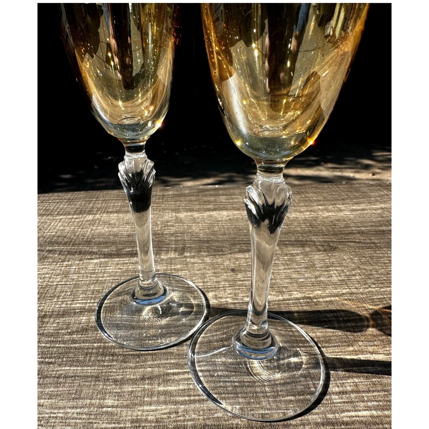 Colony 'Bijoux Amber' Bohemian Iridescent Champagne Flute Clear Stem-Set of 2 - Thumbnail 4