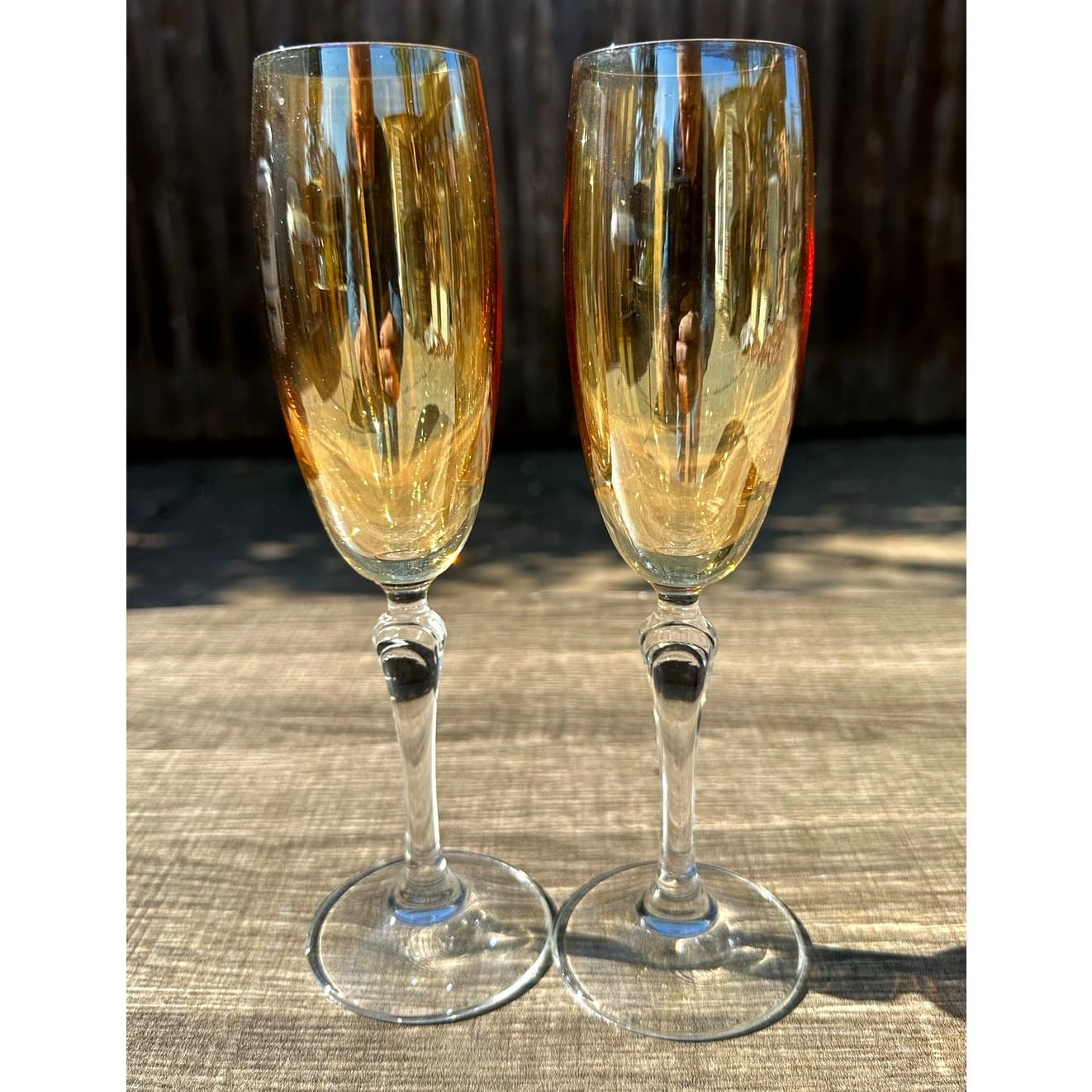 Colony 'Bijoux Amber' Bohemian Iridescent Champagne Flute Clear Stem-Set of 2 - Thumbnail 3