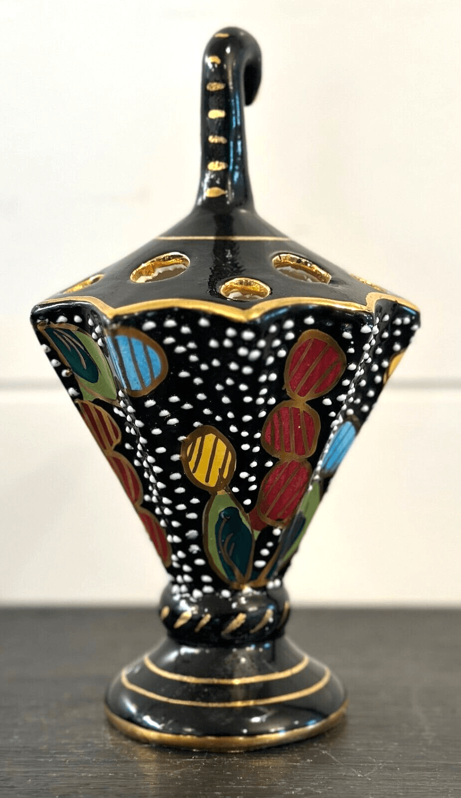 Vintage Mid-Century Italian Fima Deruta Black Gold Centerpiece & Desk Accessory - Thumbnail 7