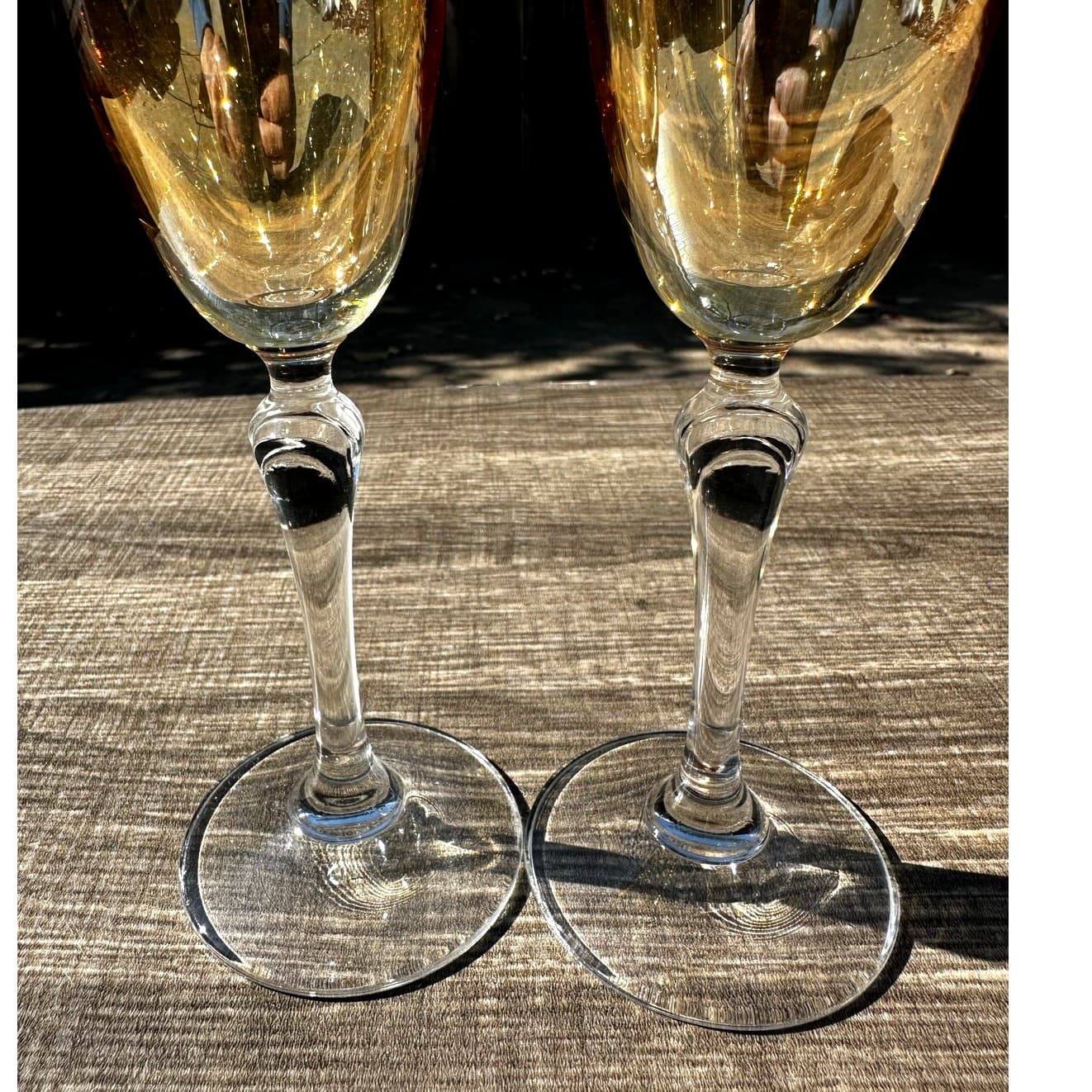 Colony 'Bijoux Amber' Bohemian Iridescent Champagne Flute Clear Stem-Set of 2 - Thumbnail 2