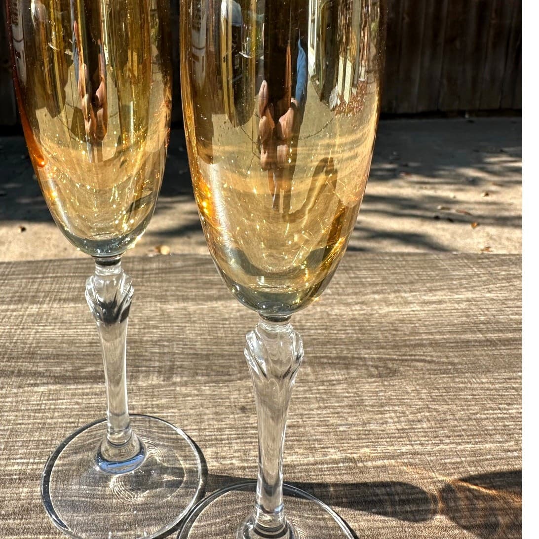 Colony 'Bijoux Amber' Bohemian Iridescent Champagne Flute Clear Stem-Set of 2 - Thumbnail 6